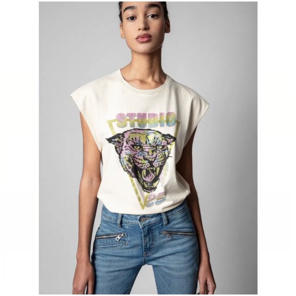 Zadig & Voltaire Cream Graphic Tank Top - Picture 9 of 10